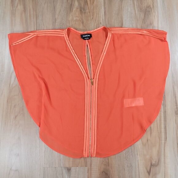 💚Bebe Orange Sheer Zippered Batwing Blouse Small - Picture 1 of 10